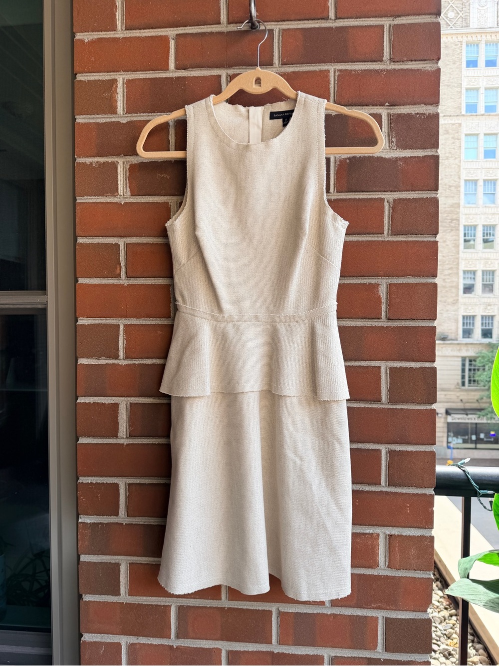 Banana Republic Cream Sleeveless Sloan Peplum Midi Dress
